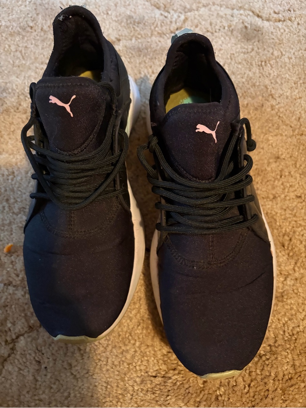 Puma Black Sneakers with Pink Logo and White Soles